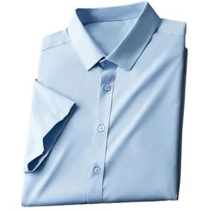 Heren Plus Size Korte Mouw Shirt Mannen Zomer Business Luxe Casual Dunne Effen Kleur Blouses Herenkleding, Lichtblauw, 3XL