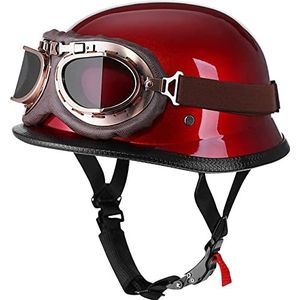 Vintage motorhelm met bril, DOT-goedgekeurde retro-schedelkap voor heren en dames, halfhelm voor volwassenen, scooter Street Cruiser, bromfiets, Jet-stijlhelm Decoration