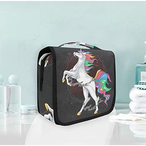 Hangende opvouwbare toilettas Running Regenboog Eenhoorn Paard Make-up Reizen Organizer Tassen Case voor Vrouwen Meisjes Badkamer