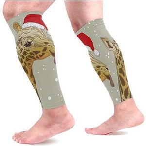 EZIOLY Kerst gezicht van giraffe sport kalf compressie mouwen been compressie sokken kuitbeschermer voor hardlopen, fietsen, moederschap, reizen, verpleegkundigen