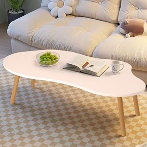 Kleine salontafel wit, midden eeuw moderne theetafel voor woonkamer centrum minimalistische display salontafel, wolkvormige ovale houten tafel, witte salontafels voor kleine ruimte 40 inch L x 20 inch