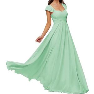 WSEYU Chiffon bruidsmeisjesjurk voor bruiloft met zakken, avondgalajurken ruches cocktailjurk grote maten, mintgroen, 32