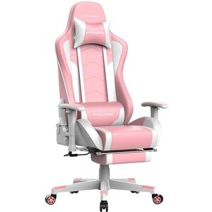 GTPLAYER Gamingstoel, gamerstoel met voetensteun, bluetooth-luidspreker, ergonomische bureaustoel, computerstoel, bureaustoel, pc-stoel met verstelbare rugleuning, belastbaar tot 150 kg, roze