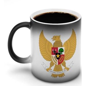 Kapstok Wapens van Indonesië Ceramische Koffiemok 12oz Kleur Veranderende Mokken Brede Handvat Hittegevoelige Verkleuring Koppen