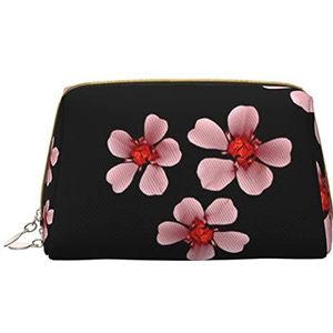 VUCEMI Sakura On Black Printed Clutch Cosmetic Bag, lederen draagbare rits cosmetische tas, reizen multifunctionele grote capaciteit opbergtas, Wit, One Size