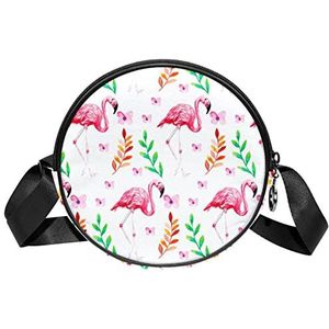 Messenger Bag Flamingos Animal Crossbody Tas voor Vrouwen Rond, Meerkleurig, 6.7x6.7x2.3 in, Sling Rugzakken