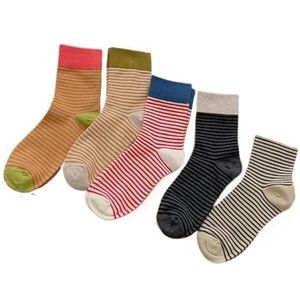 YIJIANUO Vrouwen Sokken Koreaanse Stijl Gemengde Kleur Vrouwelijke Gestreepte Sokken Ademend Warm Casual Meisjes Crew Sokken Korte Comfortabele, Wit Rood Gestreept, One size