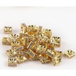 50 stks/partij 4 6 8 10mm Strass Rondelle Kristal Ronde Losse Spacer Kralen voor Sieraden DIY Maken Armband Ketting Accessoires-Vierkant-18k goud-6mm-50pcs