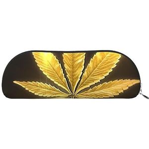 IguaTu Gouden Cannabis lederen etui - make-uptas met gladde ritssluiting - muntentas - organizer voor kantoorbenodigdheden, Zilver, Eén maat, Schooltas