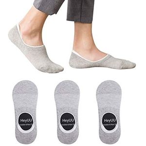 HeyUU 3, 6 of 10 paar katoenen enkelsokken voor heren en dames, onzichtbare sneakersokken met 8 antislip siliconen strepen, antislip sokken, Grijs X3, 43-46 EU