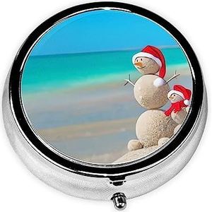 Pil Doos Kerst hoed door de zee Ronde Pil Case 3 Compartiment Geneeskunde Pil Organizer Leuke Pil Organizer Draagbare Reizen Pillendoos Geneeskunde Vitamine Kabeljauw Leverolie Opbergdoos Unieke Gift