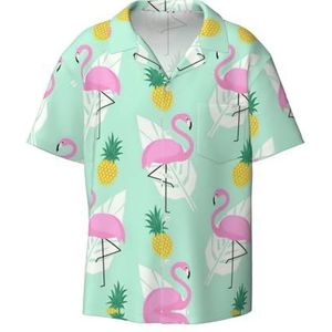 YJxoZH Roze Flamingo Ananas Print Heren Jurk Shirts Casual Button Down Korte Mouw Zomer Strand Shirt Vakantie Shirts, Zwart, XXL