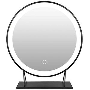 XUANYU Grote ronde make-upspiegel met verlichting met metalen frame, beweegbare tafelspiegel, staande spiegel, verschillende specificaties (zwart, koud wit licht, 40 cm)