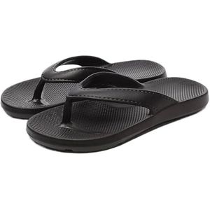 UBOHUZ Teenslippers voor dames, platte slippers voor dames, zomer, outdoor, comfort, zachte zool, strandsandalen voor dames, platte pantoffels, binnen, casual, huisslippers voor strand, binnen, Zwart