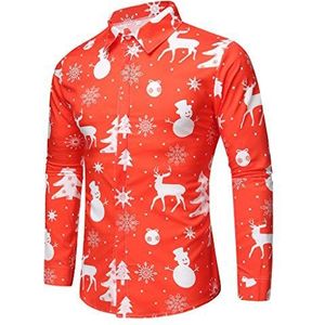 LRWEY Mannen Casual Button Down Denim Shirts Lange Mouw Jurk Shirt Kerst Thema Blouse Voor Mannen Rood, Rood, 3XL