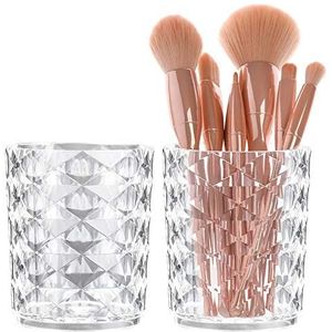 2 Stks Crystal Make-up Borstel Houder Organizer Acryl Cosmetische Borstel Opslag Emmer Eyeliners Wenkbrauw Potlood Cup Pen Container Desktop Decoratie Display Case voor Thuiskantoor Verjaardagscadeau