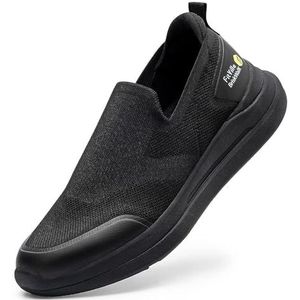 FitVille Slip-on Sneakers Extra Breed Lichtgewicht Herenschoenen Ademende Trainers Wandelschoenen Zwart EU 40 breed