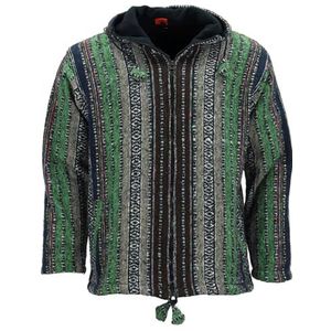 LOUDelephant Unisex Gheri katoenen hoodie met zachte geborstelde afwerking - fleece gevoerde jas met rits - Boho Hippie Festival Hoody met kangoeroezakken - etnische handgemaakte Nepalese stijl, Groen