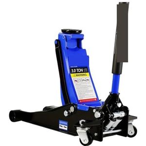 Vloerkrik, Hydraulische lage en stalen racevloerkrik met een capaciteit van 3 ton (6600 lb), met dubbele zuiger-snelhefpomp, blauw hefbereik,Krik hem op