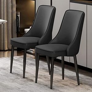 GEIRONV Moderne keukenstoelen set van 2, waterdichte PU lederen lounge stoel for woonkamer slaapkamer eetkamerstoelen met koolstofstalen voeten Eetstoelen (Color : Black, Size : 92 * 48 * 45cm)