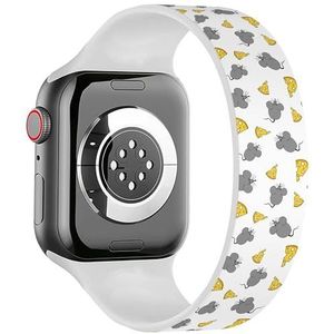 Solo Loop band compatibel met alle series Apple Watch 42/44/45/49mm (grijze muis kaas doodle cartoon) rekbare siliconen band band accessoire, Siliconen, Geen edelsteen