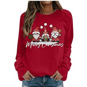 Kersttrui dames Kerstmis T-shirt casual sweatshirt oversized kersttrui lange mouwen bovenstuk Xmas pullover sweater top jumper lange mouwen shirt-Kerstmis hoodie-kersttrui, A-rood, 3XL