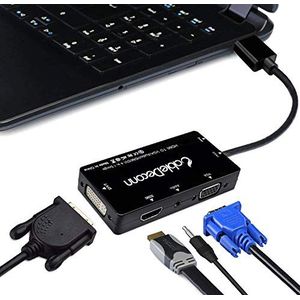 Cableecon Multiport 4-in-1 HDMI/DVI/VGA adapterkabel met audio-uitgang converter, zwart