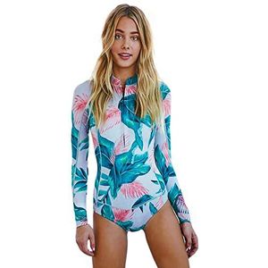 BOMBIKINI surfbadkleding voor dames, uit één stuk bestaande uit UV-bescherming en rashguard met lange mouwen,Blauw,M ﻿