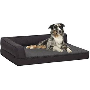 Hondenbed ergonomisch linnen-look 90x64 cm fleece zwart+ Materiaal: 100% polyester stof in linnen-look en fleece