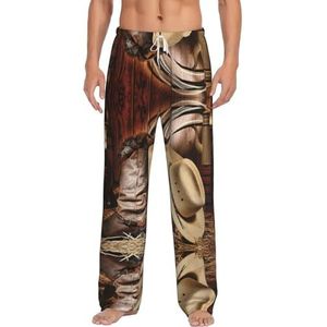 Cowboy Zwarte Hoed Western Laarzen Mannen Lange Lounge Wear Broek Nachtkleding Pyjama Bodems Nachtkleding Met Zakken En Trekkoord, Wit, S