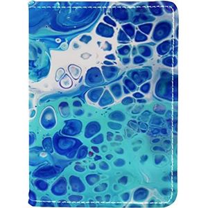 Paspoorthouder Cover Case PU Lederen Reisdocumenten Organizer Protector Abstract Art Acryl Blauw Marmeren Textuur, Meerkleurig, 10x14cm/4x5.5 in