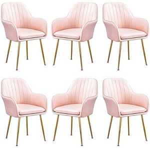 GEIRONV Soft Velvet Dining Chair Set van 6, 46 × 40 × 85 cm Metalen stoel poten make-up stoel met armleuningen rugleuning woonkamer stoelen Eetstoelen (Color : Pink)