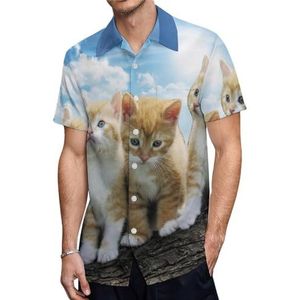 Zon en katten heren shirts met korte mouwen casual button-down tops T-shirts Hawaiiaanse strand T-shirts L