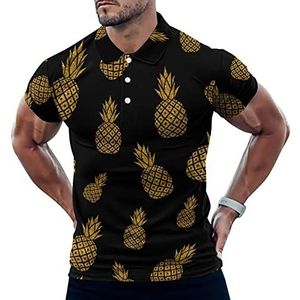 Gouden Ananas Casual Poloshirts Voor Mannen Slim Fit Korte Mouw T-shirt Sneldrogende Golf Tops Tees L