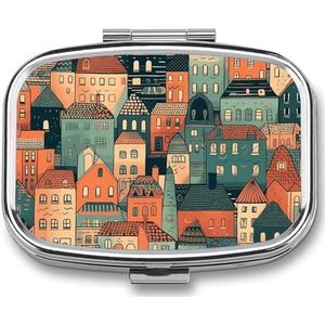 Vierkante pillendoos 2 compartimenten pillendoosje voor portemonnee en zak kleine pillenorganizer rood klein gebouw reizen pillendoos draagbare olie opbergdoos metalen geneeskunde vitamine organisator