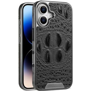 HAMEXLN Echt lederen hoesje voor iPhone 16 Pro Max/16 Pro/16 Plus/16, met 3D krokodil patroon telefoonhoesje, gegalvaniseerd zakelijk schokbestendig hoesje, zwart, 16 Pro Max