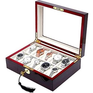 Horlogekoffer Horlogebox Horlogedoos Horlogekast Houten Horlogedoos Met 10 Sleuven En Venster Met Sleutelopening. Opbergdoos Voor Horloges Horloge Box Horlogedoosje