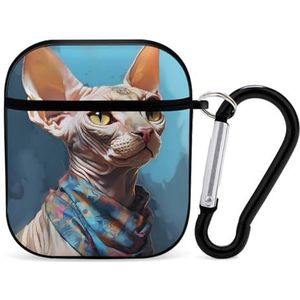 Sphynx Leuke kattenhoes voor AirPods 2 & 1 schokbestendige beschermende hoofdtelefoon hoesjes met sleutelhanger voor mannen vrouwen