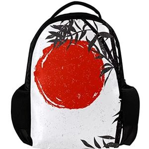 Bamboe silhouet met rode zon gepersonaliseerde rugzak voor vrouwen en man School reizen werk rugzak, Meerkleurig, 27.5x13x40cm, Rugzak Rugzakken