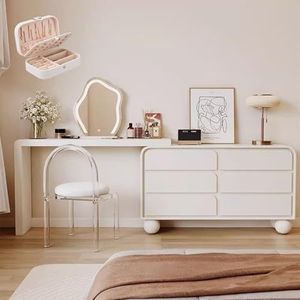 Kaptafelset - Wit - Modern - Make-uptafel met LED-verlichting - 6 Lade en Kruk