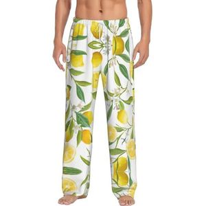 Fresh Tropical Lemons Lange Lounge Wear Broek Nachtkleding Pyjama Bottoms Nachtkleding Nachtkleding Met Zakken En Trekkoord, Wit, S