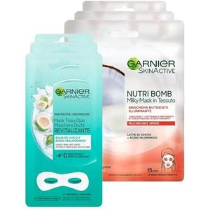 Garnier SkinActive Nutri Bomb Milky Mask Gezichtsmasker van voedende stof, 3 toepassingen + revitaliserend oogmasker met kokoswater, 3 toepassingen