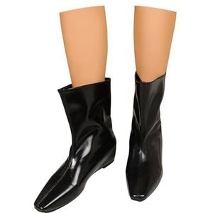 Instapschoenen for Dames Modieuze Korte Laarzen Met Puntige Neus Retro Enkellaarsjes Met 4 Cm Sleehak Waterdichte PU-laarzen Van Lakleer Herfst Winter Enkelschoenen for Werk, Feest(Black,42 EU)