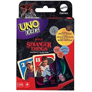 UNO FLIP STRANGER THINGS kaartspel met dubbelzijdige kaarten, cadeau om te verzamelen voor kinderen, gezinnen en spelletjesavonden met volwassenen, voor 2 tot 10 spelers van 7 jaar en ouder