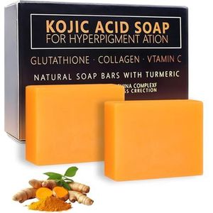 Kojiszuurzeep, 2 stuks, 100 g, Turmeric Kojic Acid Soap, Turkuma zeep, kurkuma zeep, kurkuma zeep voor gezicht, kurkuma zeepstuk, voor gezicht en lichaam