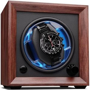 Klarstein horlogeopwinder voor automatische horloges, automatische horlogeopwinder voor 1 horloge, automatische horlogeopwinder met acryldeur, automatische horloge-beweging, blauwe leds, Watch Winder