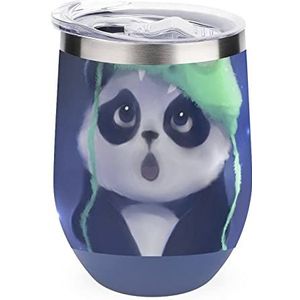 Kikkerhoed Panda herbruikbare koffiebekers roestvrij staal geïsoleerde reismok dubbelwandige wijnbeker blauwe stijl