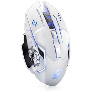LexonElec draadloze muis X8, oplaadbaar, 2,4 GHz, stille muis, 7 kleuren, LED, verlicht, 1800 dpi, instelbaar, optisch, ergonomisch, draadloos, gamer muis, 6 toetsen voor PC/desktop computer/laptop