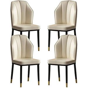 GEIRONV Metalen benen dineren stoelen set van 4, keuken woonkamer lounge teller stoelen waterdicht PU Lederen zijstoel Eetstoelen (Color : Beige)