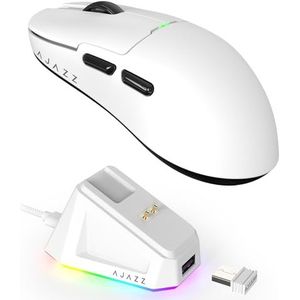 MAGIC-REFINER X AJAZZ AJ159P Draadloze Gaming Mouse met Magnetisch RGB Oplaadstation, Gaming Mouse voor Bedrade PC's 2.4G/USB-C, Sensor PAW3395, 6 Instelbare DPI tot 26000 voor PC/Mac-Wit